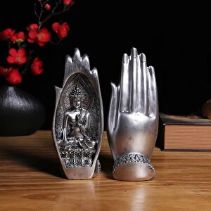 Dekoratif İkili El Buda Heykeli Tathagata Yoga Ve Meditasyon İçin Mandala El Heykelleri Feng Shui Ev Dekorasyonu Aksesuarları Gümüş