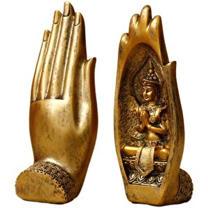 Dekoratif İkili El Buda Heykeli Tathagata Yoga Ve Meditasyon İçin Mandala El Heykelleri Feng Shui Ev Dekorasyonu Aksesuarları Altın