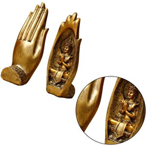 Dekoratif İkili El Buda Heykeli Tathagata Yoga Ve Meditasyon İçin Mandala El Heykelleri Feng Shui Ev Dekorasyonu Aksesuarları Altın