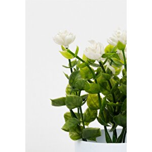 Beyaz Mini Saksıda Yapay Çiçek