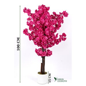 Çim Detaylı Beyaz Saksıda Kırmızı Renkli 100 Cm Yapay Salon Bitkisi