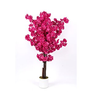 Çim Detaylı Beyaz Saksıda Kırmızı Renkli 100 Cm Yapay Salon Bitkisi