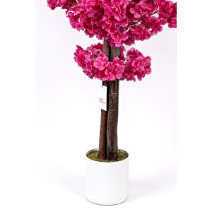 Çim Detaylı Beyaz Saksıda Kırmızı Renkli 100 Cm Yapay Salon Bitkisi
