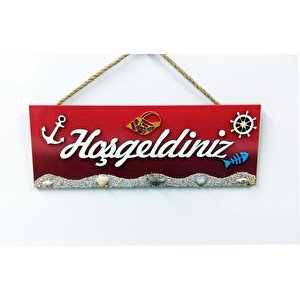 Hoşgeldiniz Kapı Ve Duvar Dekoru Süsü 30x11 Cm Kırmızı
