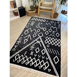 Siyah-beyaz Kilim İskandinav Seri Çift Taraflı Pamuklu Dokuma Kilim 140x215 cm