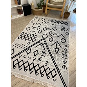 Siyah-beyaz Kilim İskandinav Seri Çift Taraflı Pamuklu Dokuma Kilim 140x215 cm