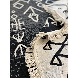 Siyah-beyaz Kilim İskandinav Seri Çift Taraflı Pamuklu Dokuma Kilim 140x215 cm