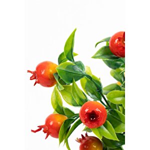 Beyaz Plastik Saksıda Bambu Gövdeli Yapay Mandalina Ağacı 25 Cm