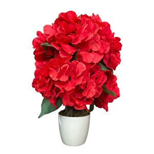 Beyaz Saksida Yapay Ortanca Ağaci 40 Cm Kırmızı