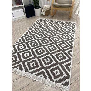 Bej-krem Kilim Modern Seri Çift Taraflı Dokuma Pamuk Kilim 80x300 cm