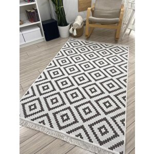 Bej-krem Kilim Modern Seri Çift Taraflı Dokuma Pamuk Kilim 80x300 cm