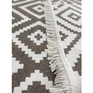 Bej-krem Kilim Modern Seri Çift Taraflı Dokuma Pamuk Kilim 80x300 cm