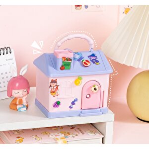 Li̇vava Ev Ki̇li̇tli̇ Ve Çantali Işıklı Kumbara, Pembe, 14x12 Pembe