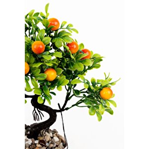 Taş Detaylı Odun Saksıda Yapay Bonsai Ağacı