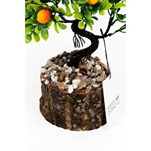 Taş Detaylı Odun Saksıda Yapay Bonsai Ağacı