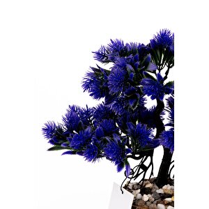 Taş Detaylı Odun Saksıda Yapay Bonsai Ağacı Mor