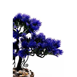 Taş Detaylı Odun Saksıda Yapay Bonsai Ağacı Mor