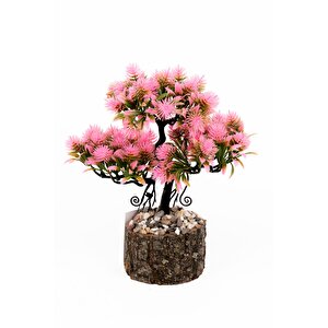Taş Detaylı Odun Saksıda Yapay Bonsai Ağacı