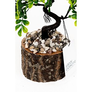 Taş Detaylı Odun Saksıda Yapay Bonsai Ağacı