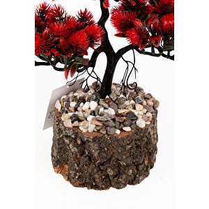 Taş Detaylı Odun Saksıda Yapay Bonsai Ağacı