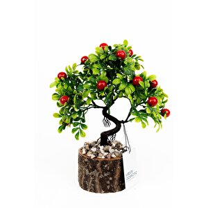 Taş Detaylı Odun Saksıda Yapay Bonsai Ağacı