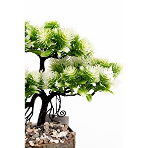 Taş Detaylı Odun Saksıda Yapay Bonsai Ağacı Çok Renkli