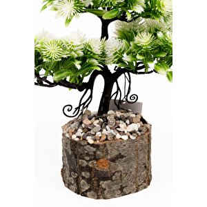 Taş Detaylı Odun Saksıda Yapay Bonsai Ağacı