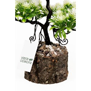 Taş Detaylı Odun Saksıda Yapay Bonsai Ağacı