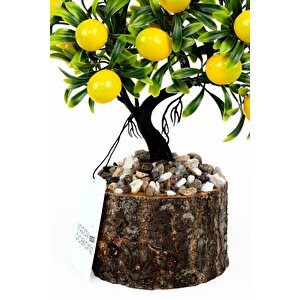 Taş Detaylı Odun Saksıda Yapay Bonsai Ağacı