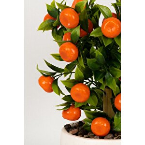 Beyaz Beton Saksıda Yapay Mandalina Ağacı Mandalina