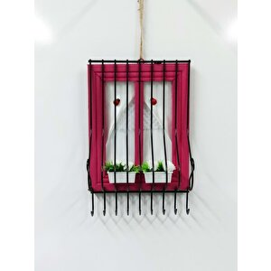 Pencere Tasarımlı Renkli Anahtarlık 16x25 Pembe