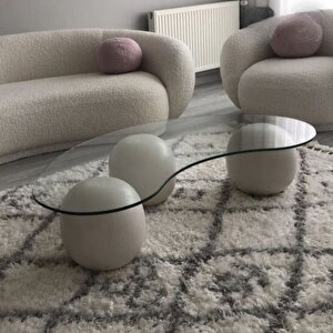 Küre Sehpa & Top Orta Cam Sehpa Beyaz Beyaz