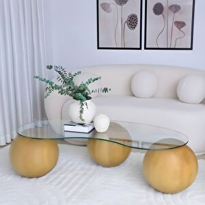 Küre Sehpa & Top Orta Cam Sehpa Açık Ceviz Açık Ceviz