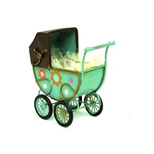 Dekoratif Metal Bebek Arabası Biblo Vintage Hediyelik