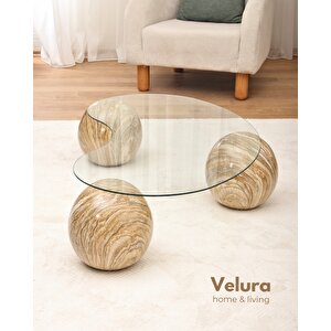 Küre Sehpa & Top Orta Cam Sehpa Traverten Mermer Mermer