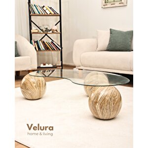 Küre Sehpa & Top Orta Cam Sehpa Traverten Mermer Mermer