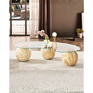 Küre Sehpa & Top Orta Cam Sehpa Traverten Mermer