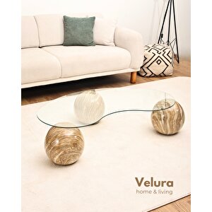 Küre Sehpa & Top Orta Cam Sehpa Traverten Mermer