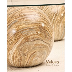 Küre Sehpa & Top Orta Cam Sehpa Traverten Mermer