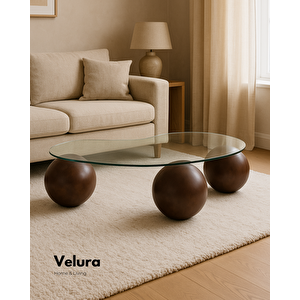 Küre Sehpa & Top Orta Cam Sehpa Koyu Ceviz Koyu Ceviz