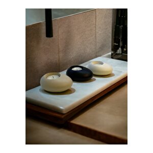 Minimal Dekoratif Beton Tealight Mumluk 3'lü Set | Alaçatı-siyah-beyaz |