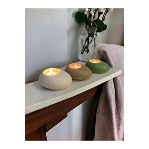 Three Drops Beton Tealight Mumluk 3'lü Set  Alaçatı-vizon-avokado