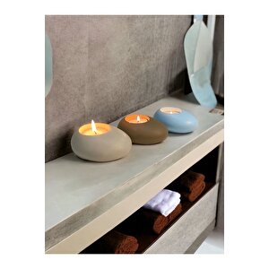 Three Drops Minimal Dekoratif Beton Tealight Mumluk 3'lü Set  Alaçatı-vizon-baby Blue