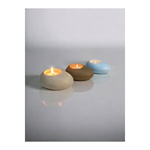 Three Drops Minimal Dekoratif Beton Tealight Mumluk 3'lü Set  Alaçatı-vizon-baby Blue
