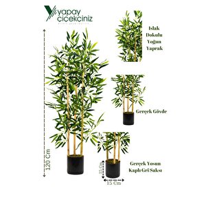 Yapay Yoğun Yapraklı Dekoratif Bambu Ağacı 3 Gövde 120cm