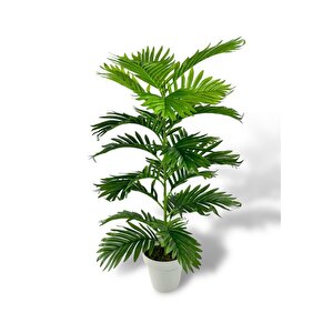Yapay Çiçek Tropik Areka 80cm 23 Yapraklı Salon Çiçeği Beyaz Saksılı Yapay Bitki