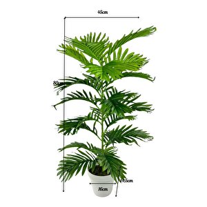 Yapay Çiçek Tropik Areka 80cm 23 Yapraklı Salon Çiçeği Beyaz Saksılı Yapay Bitki