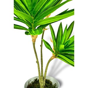 Yapay Çiçek Yeşil Yukka Ağacı 60cm 3dal Salon Çiçeği Beyaz Saksılı Yapay Bitki