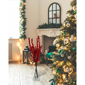 Yapay Çiçek Kokina Uzun Dal 90cm Yılbaşı Çiçeği Red Berry