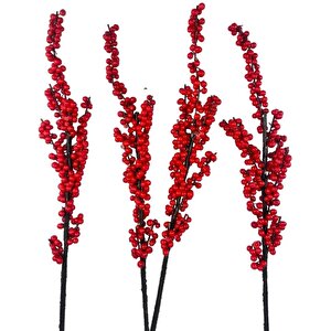 Yapay Çiçek Kokina Uzun Dal 90cm Yılbaşı Çiçeği Red Berry